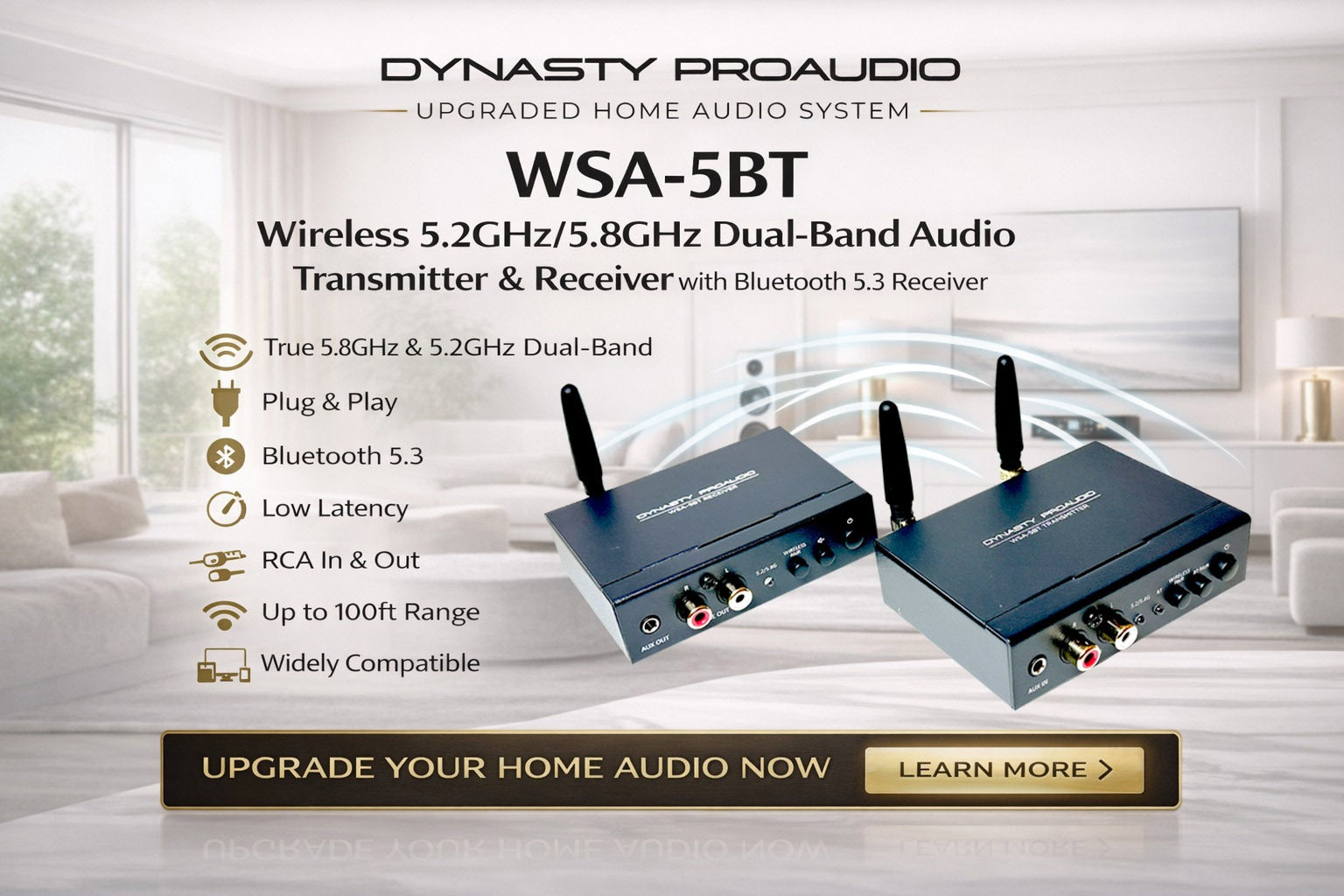 WSA-5BT Wireless Audio Adapter with Qualcomm® aptX™ Lossless Bluetooth 5.3 Chipset