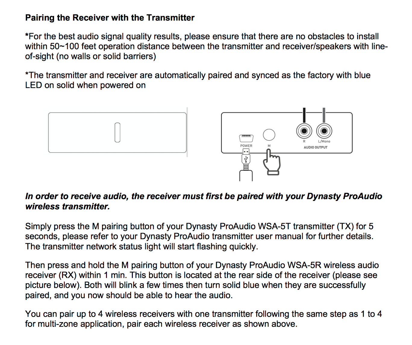WSA-5R (For Version 1 ONLY) Wireless Audio Receiver (Not Work Standalone,Transmitter Sold Separately)