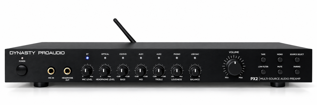 Dynasty ProAudio PX2 High Definition Multi-Source Hi-Fi Home Audio Stereo Preamplifier with Bluetooth 5.3 + USB DAC Interface built-in