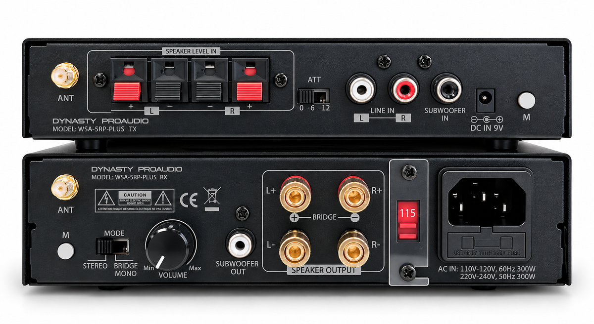 DYNASTY PROAUDIO WSA-5RP-PLUS Wireless Surround Sound Rear Speakers Kit with 2 x 100W (4 ohms loaded) Amplifier Built-in (Metal Chassis Design)